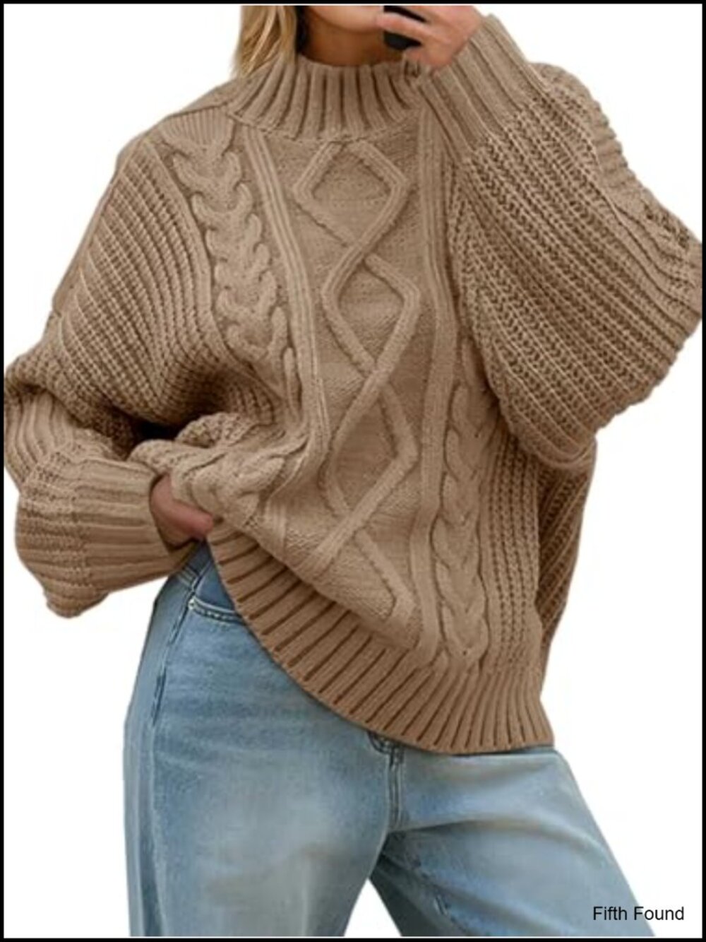 Oversized Cable Knit Turtleneck Button Pullover Sweater